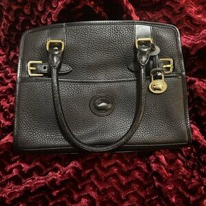 Dooney & Bourke Black Leather Satchel with Gold Accents